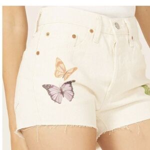 Levis 501Give Me Butterflies High Rise Denim Shorts Womens 32 Raw Hem Button Fly